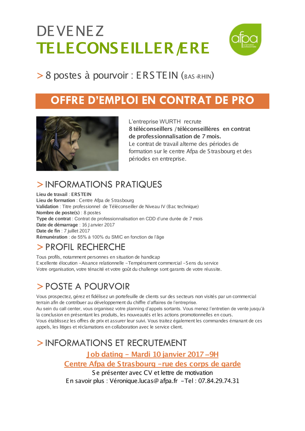 Contrat De Pro Teleconseiller Wurth France Pdf Afpa