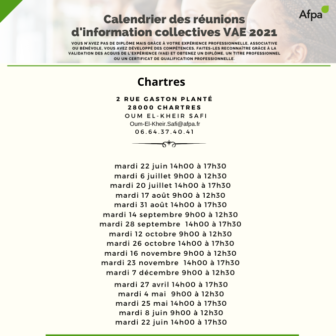 Calendrier VAE de Chartres