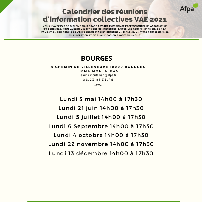 Calendrier VAE de Bourges