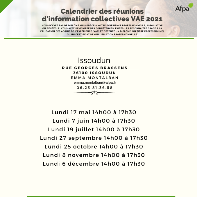 Calendrier VAE d'Issoudun