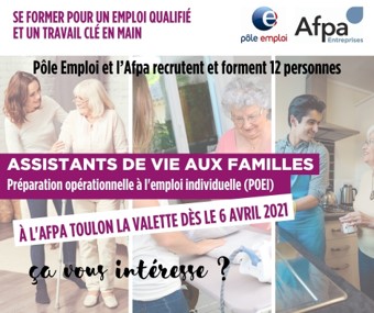 Pôle Emploi et l'Afpa recrutent et forment 12 Assistants de vie aux familles avec un CDI à la clé